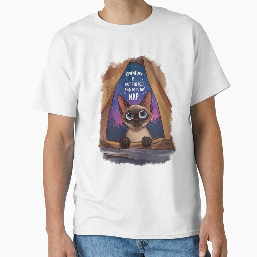 Adventure is Out There Cat Tent T-Shirt | Funny Cat Camping Art by Falconwolf