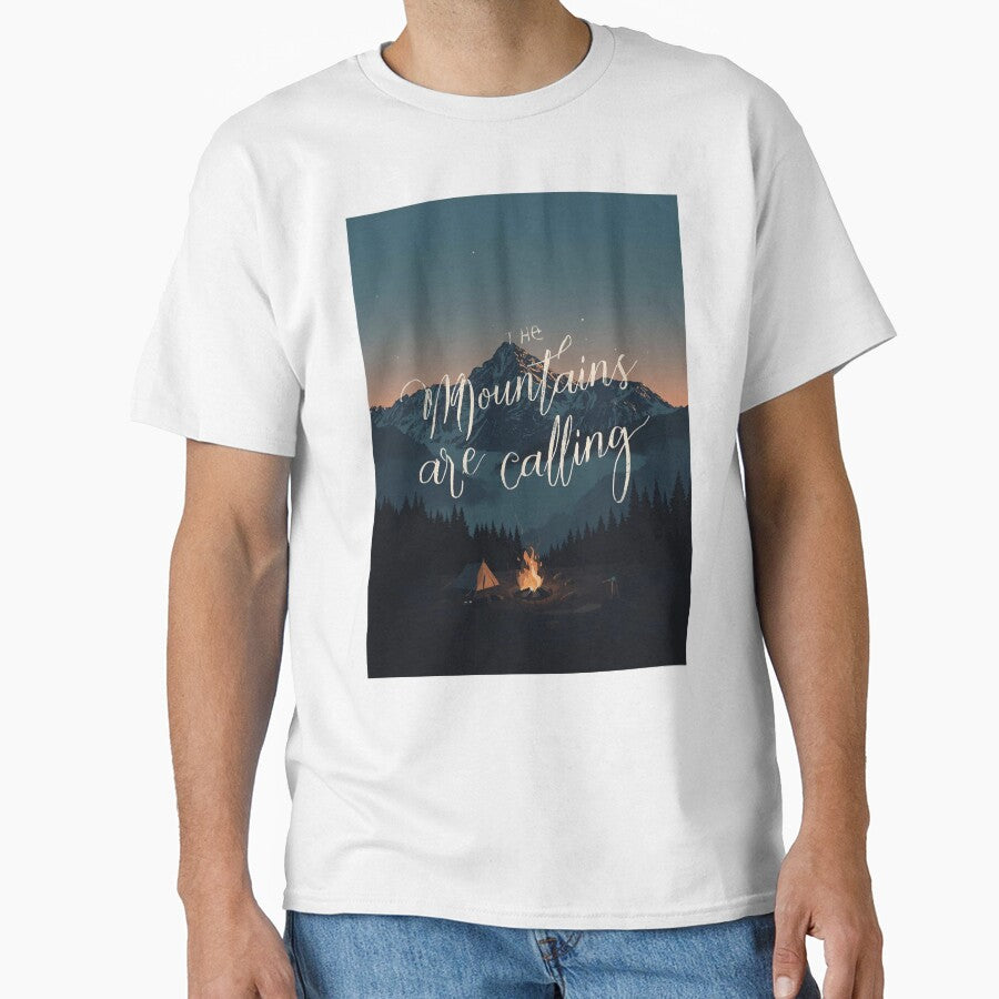 The Mountains Are Calling Camping T-Shirt | Minimalist Mountain Art by Falconwolf Hoodie, Sweatshirt (Image 1)