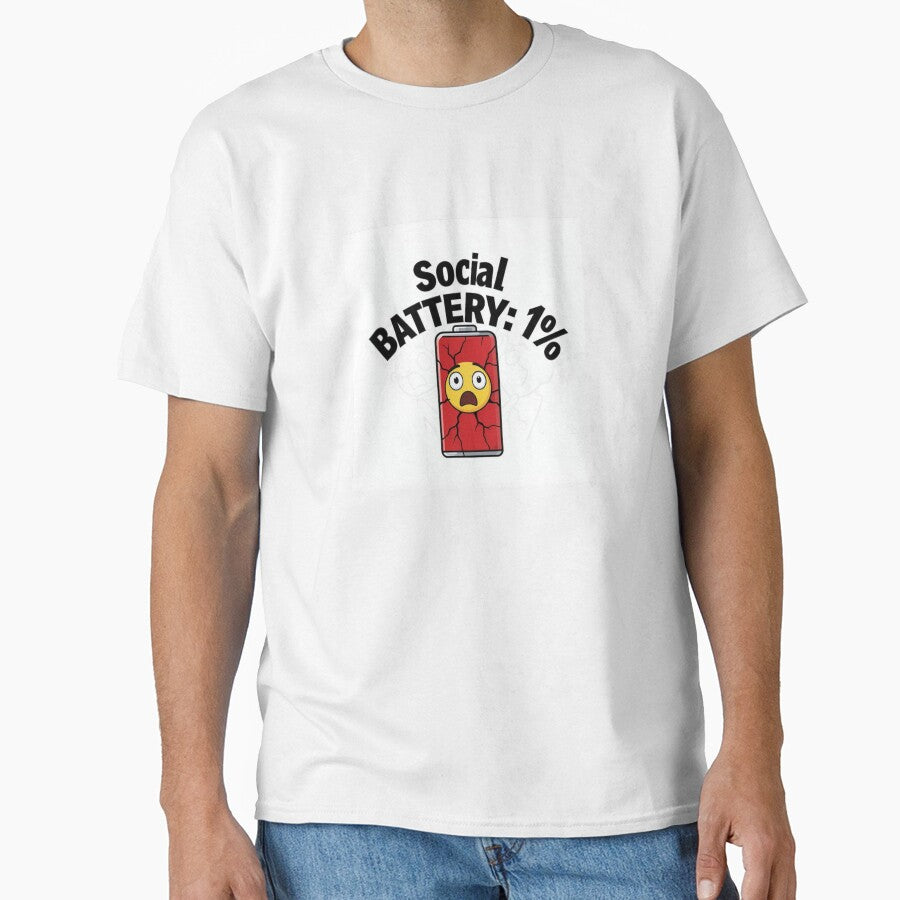 Social Battery 1% - Funny Introvert Humor Gift Design by VisualMuseArt T-Shirts, Hoodie, Sweatshirt (Image 1)