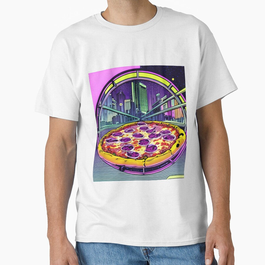 Pizza with night city retro style by imagenia T-Shirts, Hoodie, Sweatshirt | BlankRebels.com (Image 1)