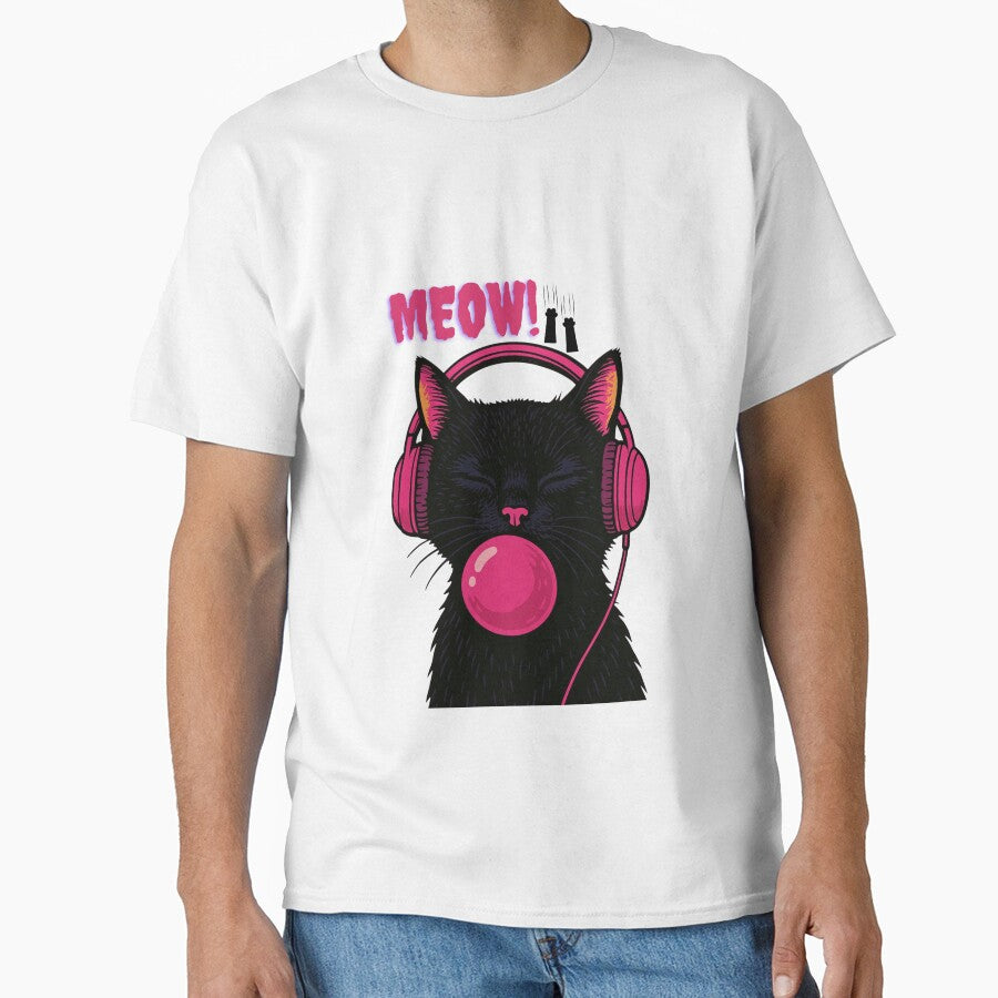 MEOW! Cool Cat with Headphones – Funny Aesthetic Cat T-Shirt by Cheapdrips Hoodie, Sweatshirt | BlankRebels.com (Image 1)