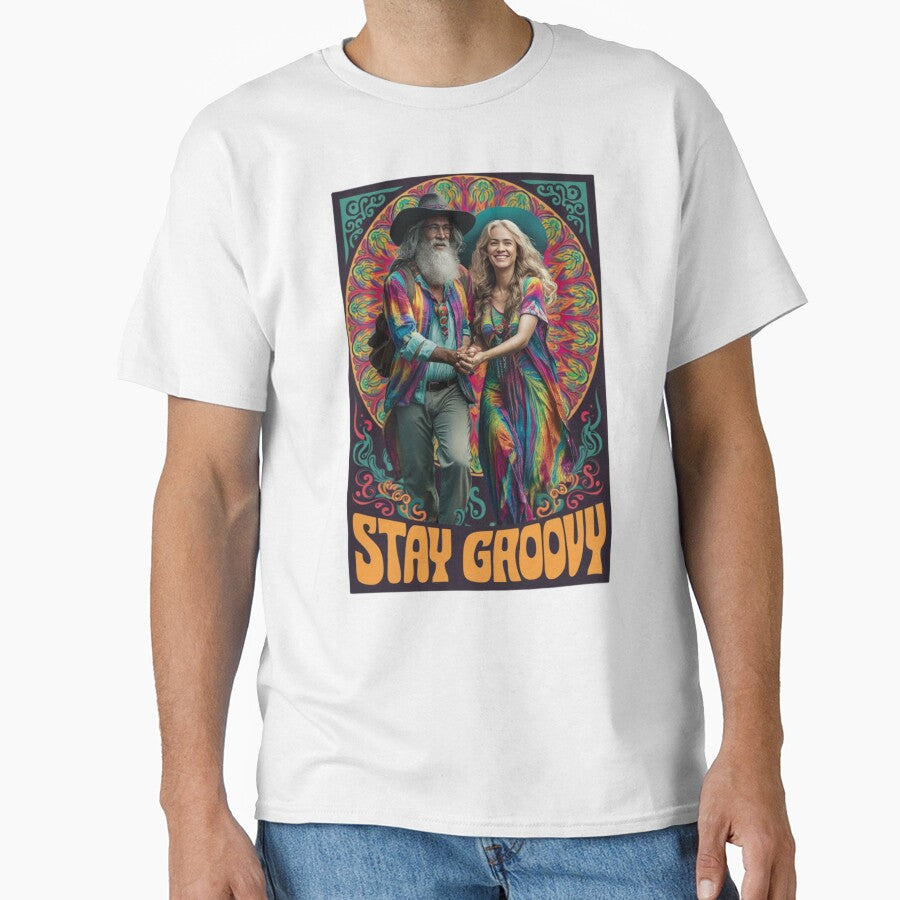 Retro Colorful Hippie Couple Stay Groovy by AlienOccupation