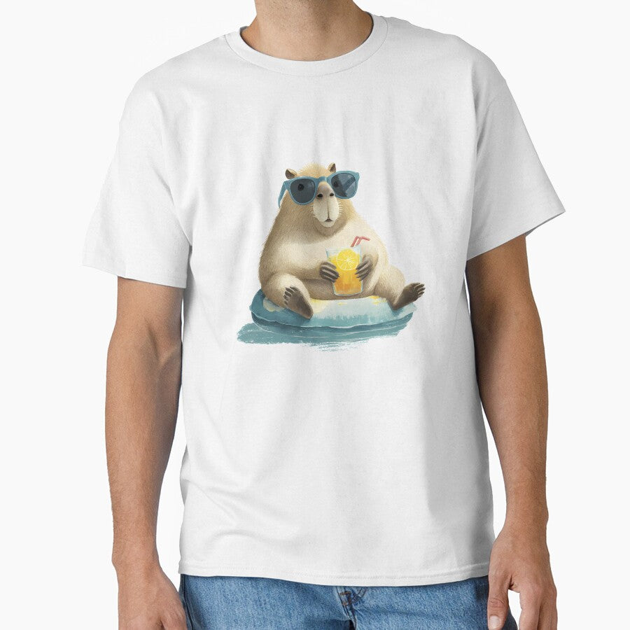 Chill Capybara on Floatie with Lemonade by Beachy Beasts T-Shirts, Hoodie, Sweatshirt | BlankRebels.com (Image 1)