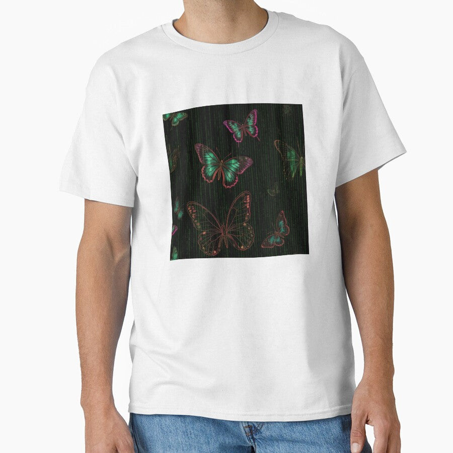 Techno Glam: Neon Butterflies & Matrix Code Fusion by SeanOsShirts T-Shirts, Hoodie, Sweatshirt | BlankRebels.com (Image 1)