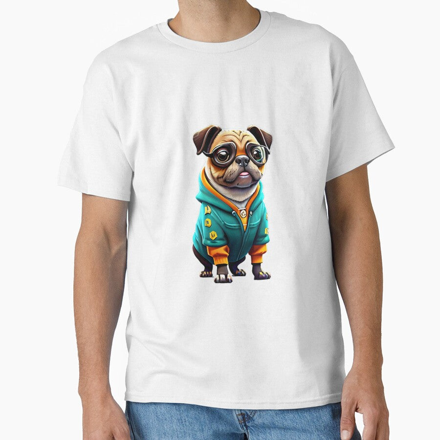 Cute Pug in Green Hoodie - Adorable Nerdy Dog T-shirt Design by Pawsitive Palette Sweatshirt | BlankRebels.com (Image 1)