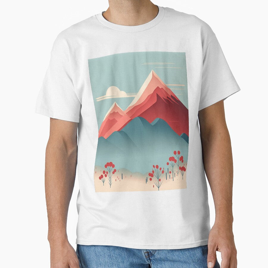 Retro Red Mountain and Flower Landscape by AstraNovaStudio T-Shirts, Hoodie, Sweatshirt | BlankRebels.com (Image 1)