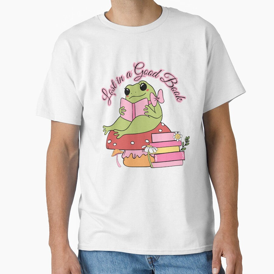 Cottagecore Frog Reading Books – Lost in a Good Book Cute Aesthetic Toad on Mushroom by CalmDownZone ⭐️⭐️⭐️⭐️⭐️... (Image 1)