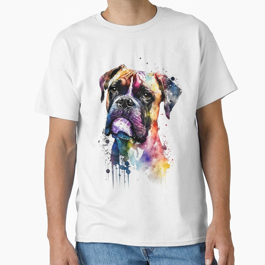 Rainbow Boxer Dog Watercolor Portrait by doglovershirts