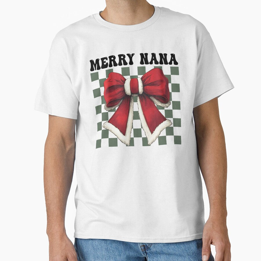 Merry Nana Checkered Coquette Bow shirt, Christmas Shirts & Gifts for Mom, New year gift, Cozy Checkered Bow... (Image 1)