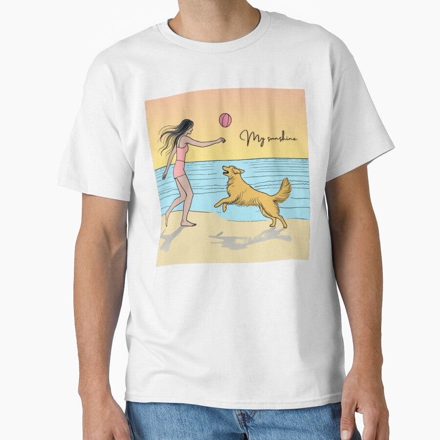 My sunshine - dog and girl minimalist beach illustration by kstheladesigns T-Shirts, Hoodie, Sweatshirt (Image 1)