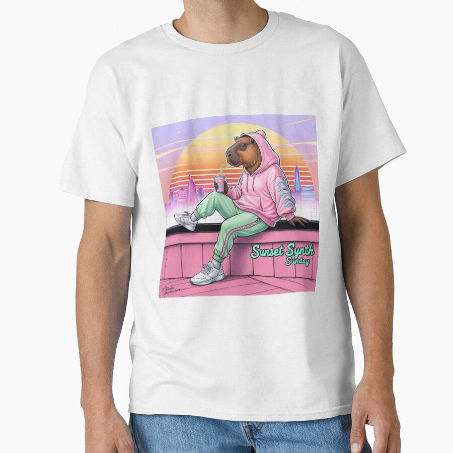 Capybara Chill – Sunset Synth Sunday by BukJus T-Shirts, Hoodie, Sweatshirt | BlankRebels.com (Image 1)