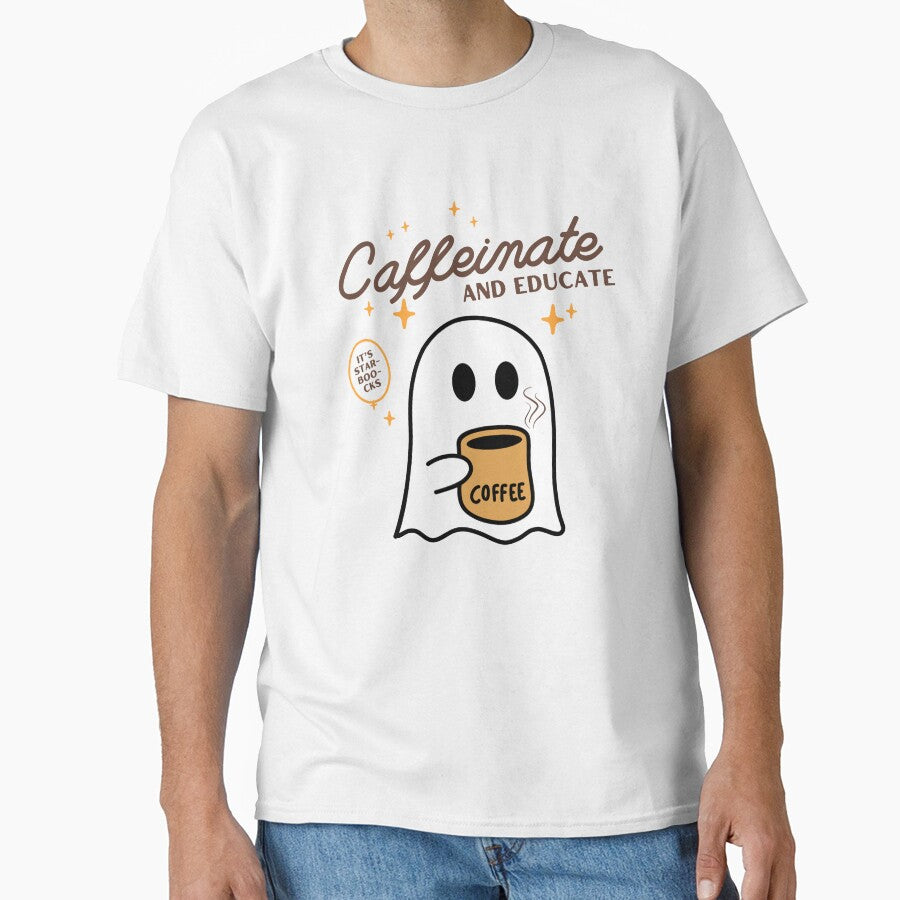 Caffeinate and Educate Cute Ghost by KimRG T-Shirts, Hoodie, Sweatshirt | BlankRebels.com (Image 1)