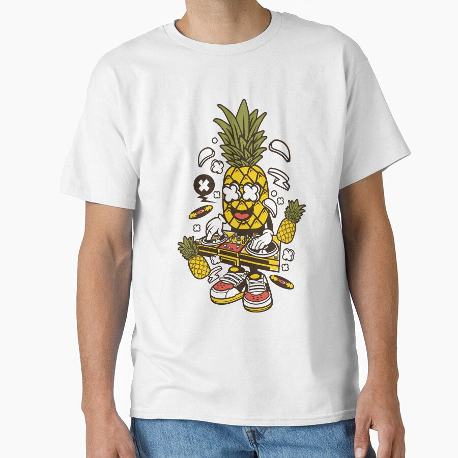 Dj Pineapple Cartoon Character - Juicy summer sounds Dance-Club-Music-Party-Fun by Nickelparis T-Shirts,... (Image 1)