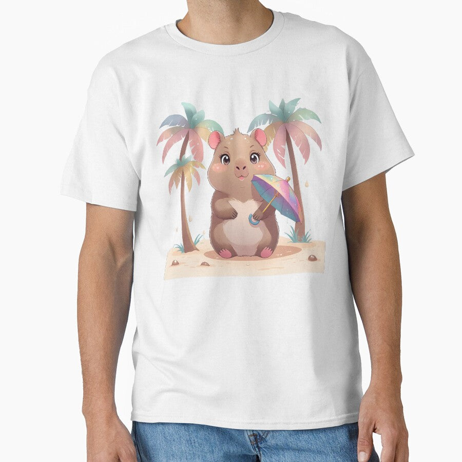Kawaii Capybara Beach Under Palm Trees T-Shirts, Hoodie, Sweatshirt