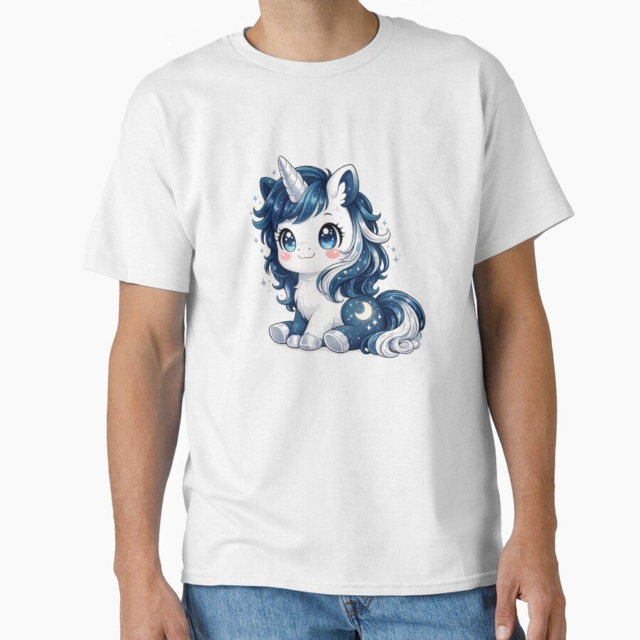 Kawaii chibi unicorn starry night – Magical and celestial illustration by FloreDreamStudio T-Shirts, Hoodie,... (Image 1)