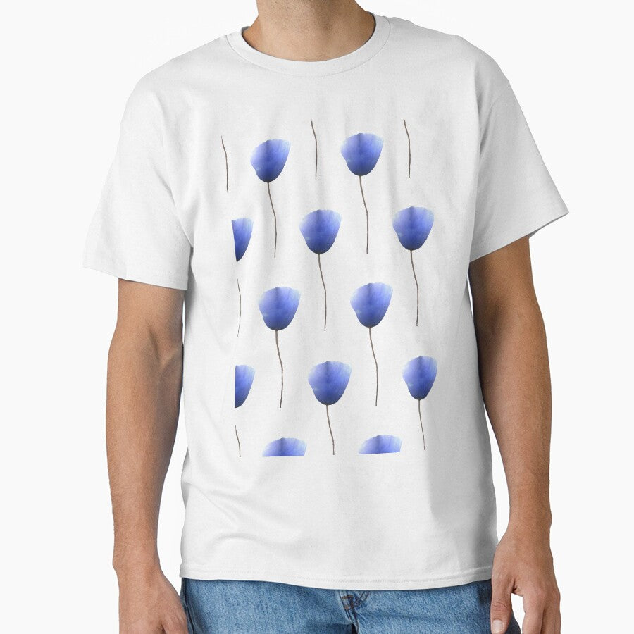 Blue poppy flower pattern on white by by-jwp T-Shirts, Hoodie, Sweatshirt | BlankRebels.com (Image 1)