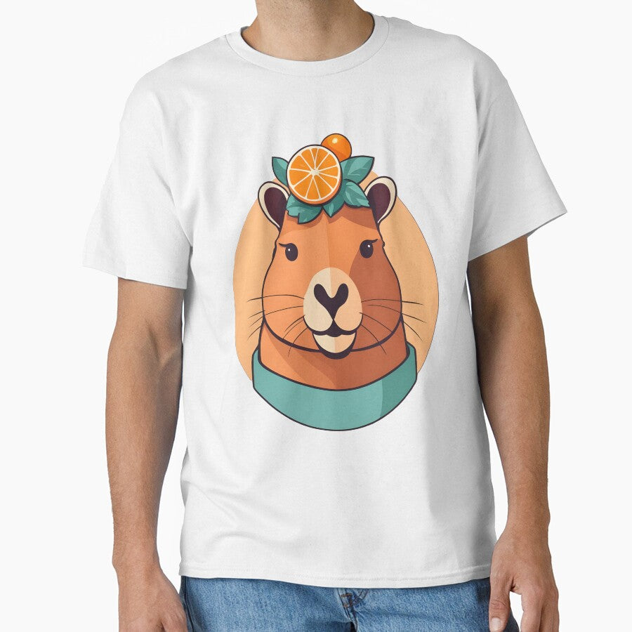 Whimsical Capybara with Citrus Hat – Cute and Minimal Aesthetic Design by CrownedCanvas T-Shirts, Hoodie,... (Image 1)