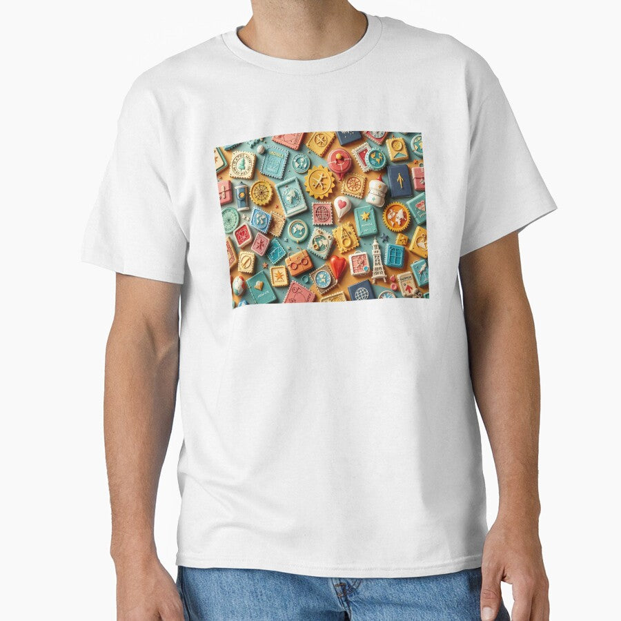 3D Pattern Colorful World Travel Stamps Passport Icons Global Exploration Vacation Themed T-Shirts, Hoodie, Sweatshirt