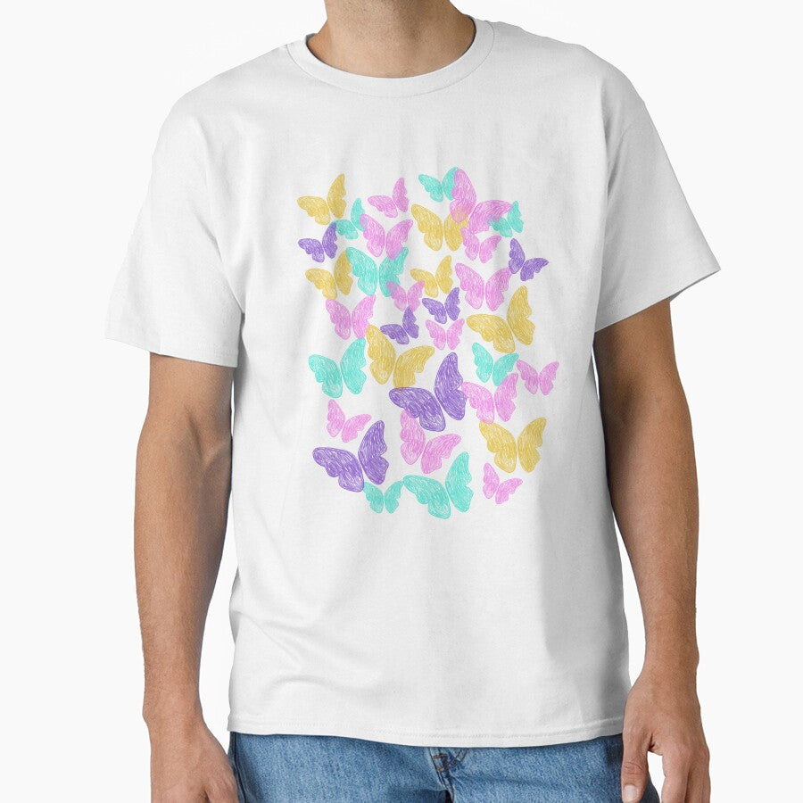 Soft Butterfly Vibes | Colorful Marker Doodle on White by KaosK T-Shirts, Hoodie, Sweatshirt | BlankRebels.com (Image 1)
