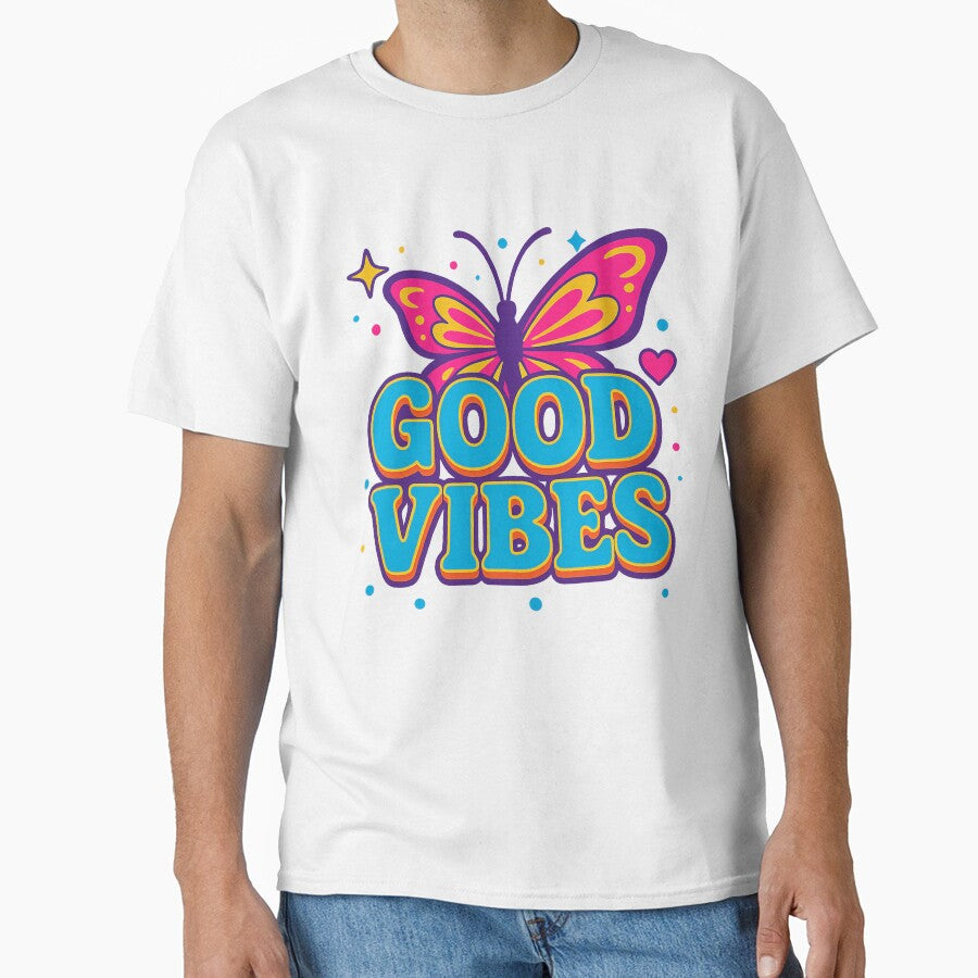 GOOD VIBES Y2K Retro Butterfly – Black & White Aesthetic Design by edesza T-Shirts, Hoodie, Sweatshirt (Image 1)