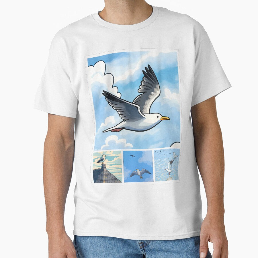 Sunset Flight Vintage Seabirds Coastal Sunset Collage Poster Art by White-Camel T-Shirts, Hoodie, Sweatshirt (Image 1)