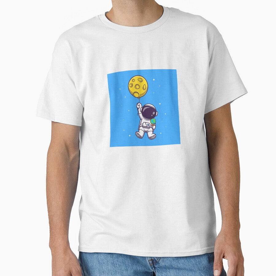 Astronaut floating with moon balloon cartoon by ALAEEDDINEBHM T-Shirts, Hoodie, Sweatshirt | BlankRebels.com (Image 1)