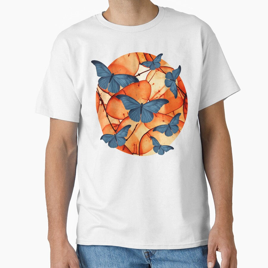 Blue Butterflies Orange Leaves by ArtMeetsPizza T-Shirts, Hoodie, Sweatshirt | BlankRebels.com (Image 1)
