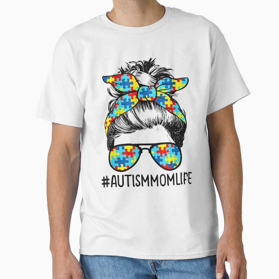 Autism Mom Life Messy Bun Sunglasses Bandana Mother’s Day by Kezichy T-Shirts, Hoodie, Sweatshirt | BlankRebels.com (Image 1)