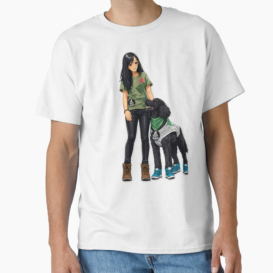 Anime Girl with Black Poodle in Blue Shoes - Cute Dog Art by StickerBuild07 T-Shirts, Hoodie, Sweatshirt (Image 1)