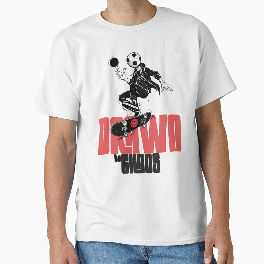 Drawn to Chaos FOOTBALL fans - Skater Urban Streetwear Dark Graphic Tee by Jesus Alberto Padrón