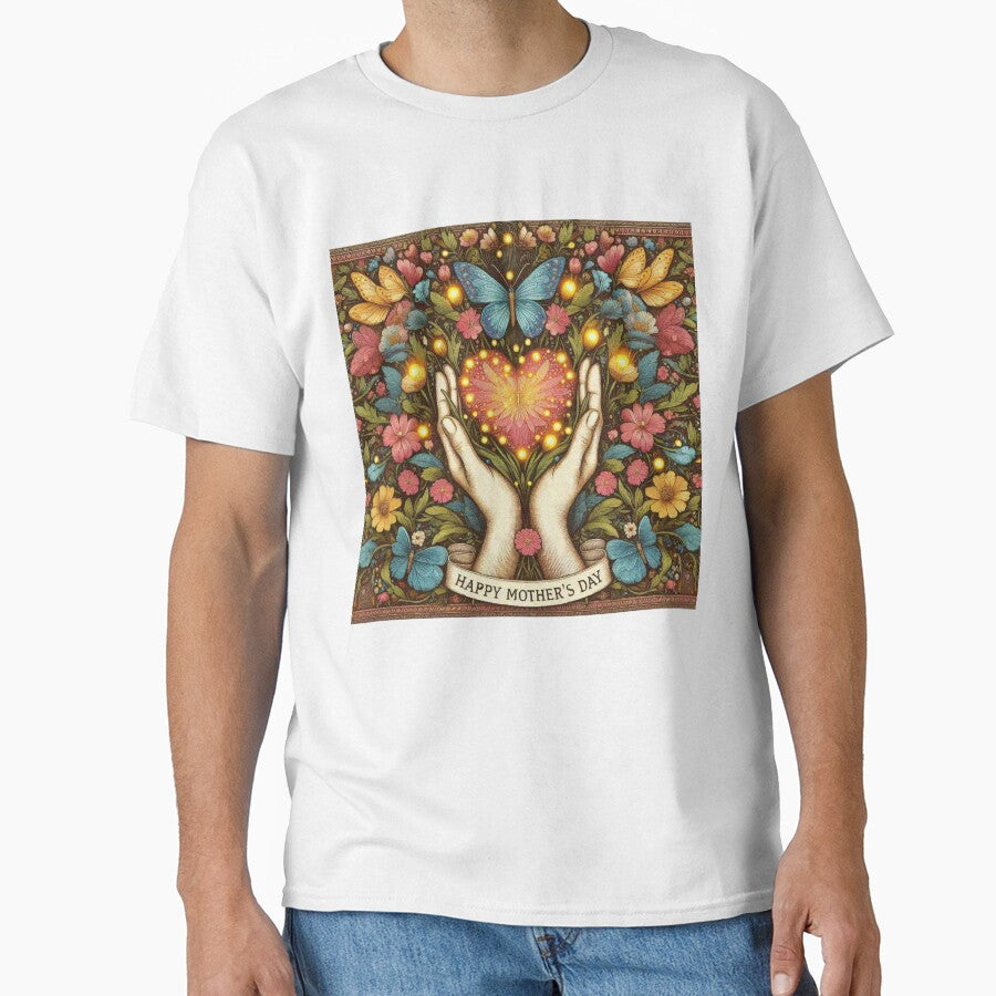Shining Heart of A Mother. Mothers day gift floral flowers butterflies by Illuministique T-Shirts, Hoodie,... (Image 1)