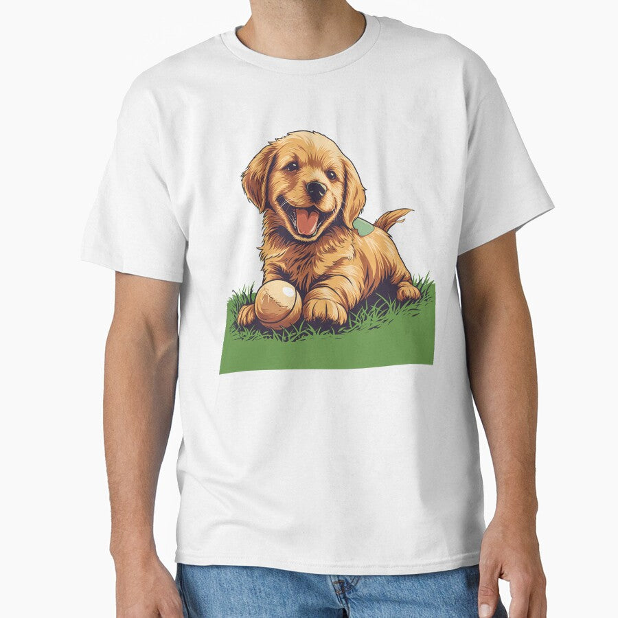 Cute adorable golden retriever puppy, golden retriever owner mom dad parent portrait by PictureUp T-Shirts,... (Image 1)