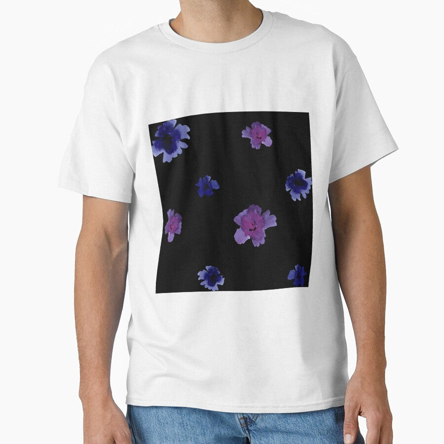 Violet viola flower black pattern a watercolor by Yana Mustafina | Boho Soulful Designs T-Shirts, Hoodie,... (Image 1)