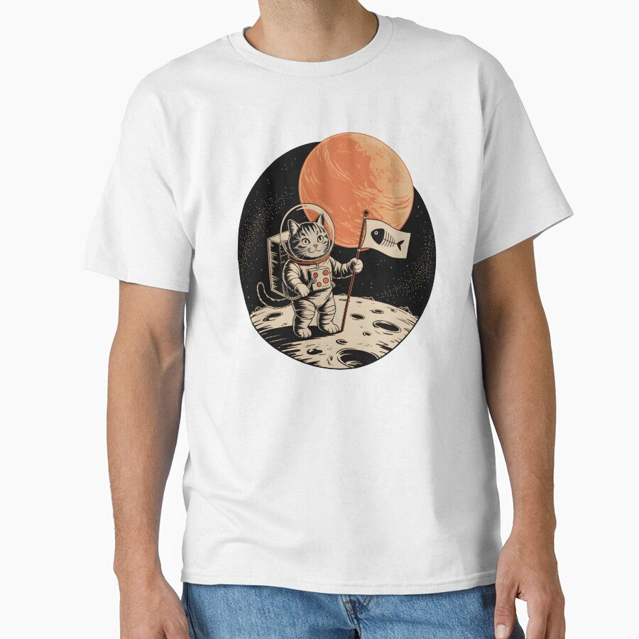 Space Explorer Cat Astronaut on Moon Illustration by Aesthetic Art T-Shirts, Hoodie, Sweatshirt | BlankRebels.com (Image 1)