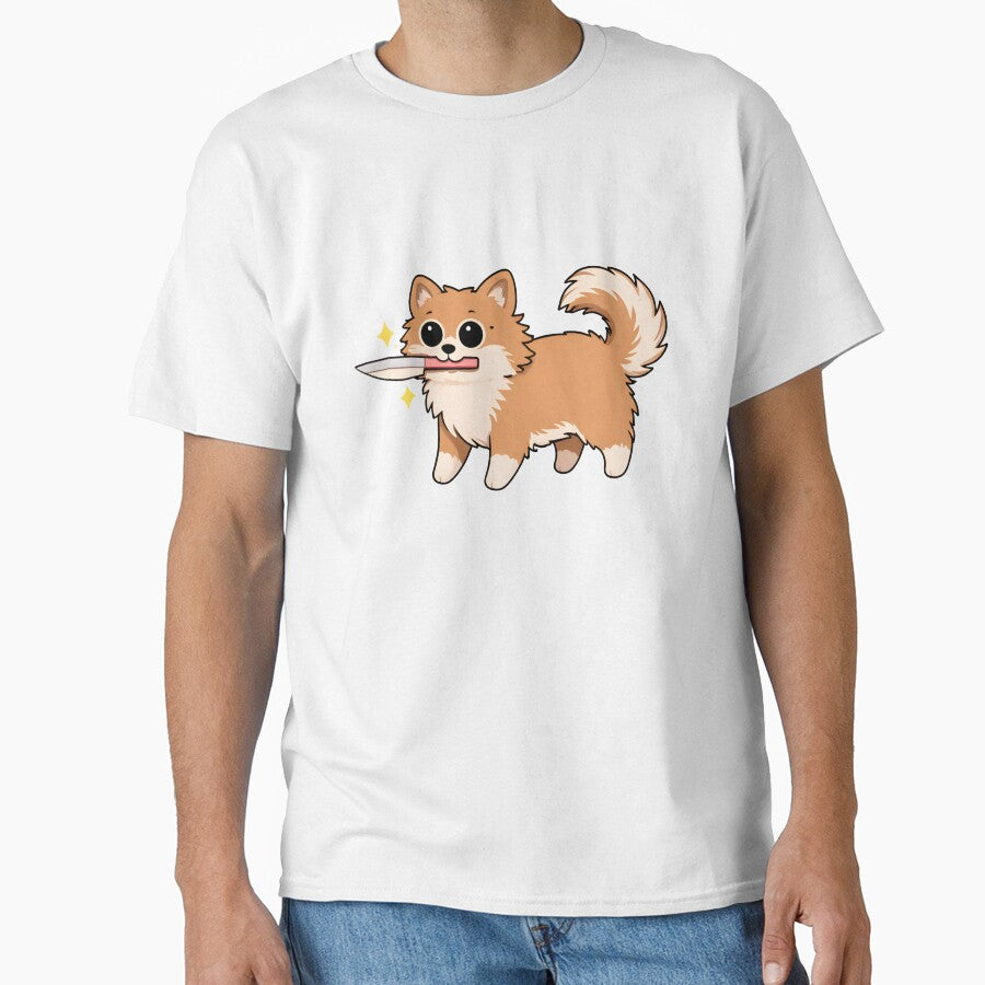 Cute Dog With Knife – Funny Cartoon Puppy Meme by Senkov T-Shirts, Hoodie, Sweatshirt | BlankRebels.com (Image 1)