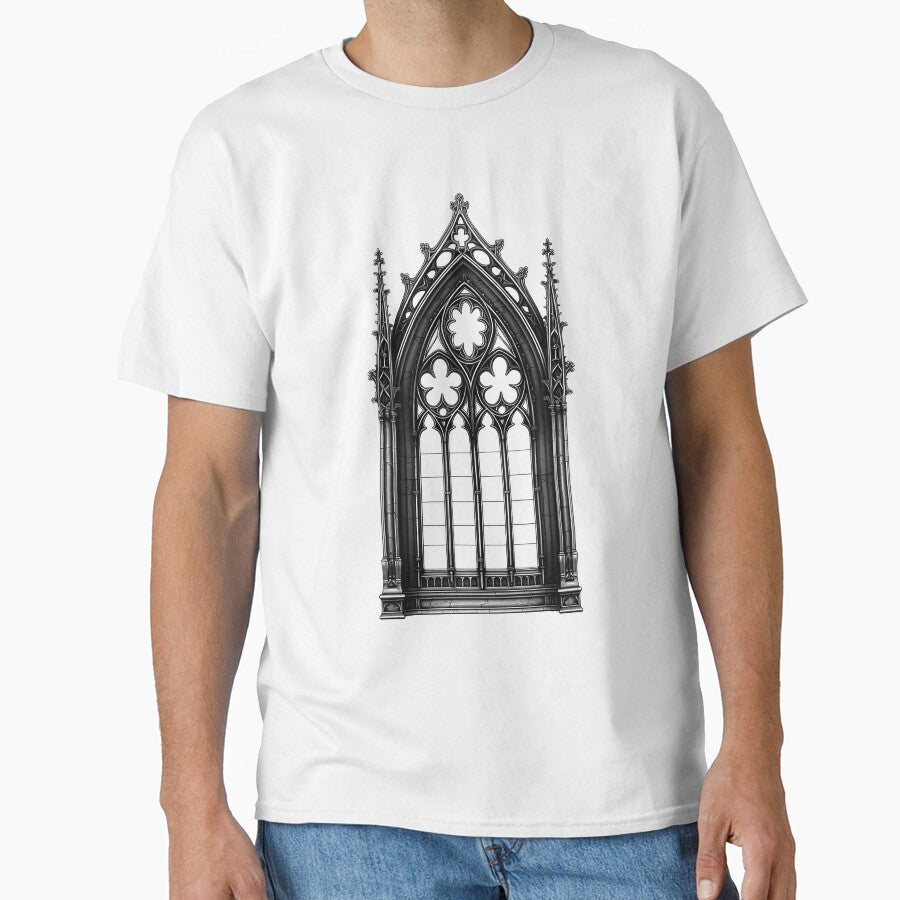 Gothic Arched Window | Dark Cathedral Architecture | Medieval Gothic Window Design by inkoutninja T-Shirts,... (Image 1)