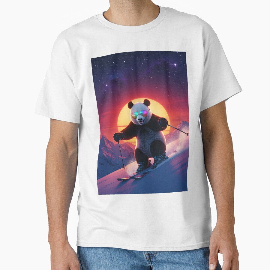 Panda Bear Skiing Synthwave Sunset by AnimalAirtistry T-Shirts, Hoodie, Sweatshirt | BlankRebels.com (Image 1)