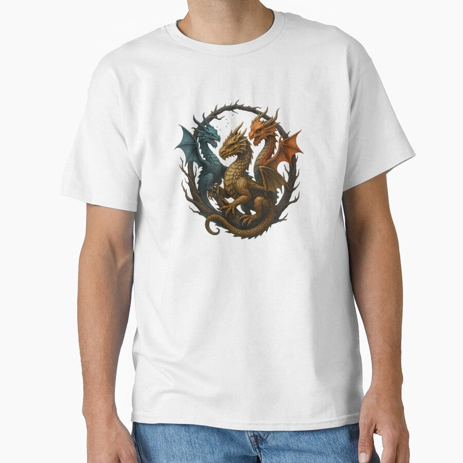 Three-Headed Guardian Dragon – Blue, Golden and Fiery by Les-Ink-Studio T-Shirts, Hoodie, Sweatshirt (Image 1)
