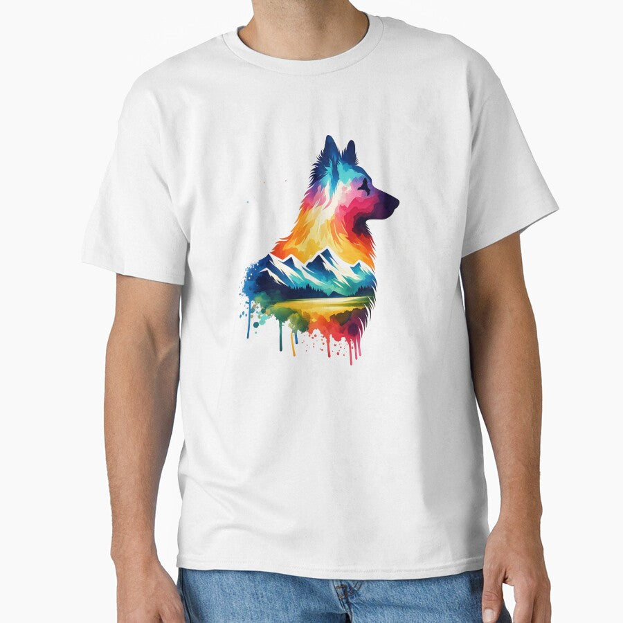 Watercolor Golden Retriever Mountain Silhouette by TheAnimalZ00 T-Shirts, Hoodie, Sweatshirt | BlankRebels.com (Image 1)