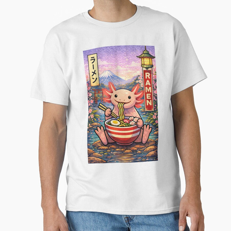 Axolotl Eating Ramen – Cute Kawaii Axolotl Art by RetroPop23 T-Shirts, Hoodie, Sweatshirt | BlankRebels.com (Image 1)