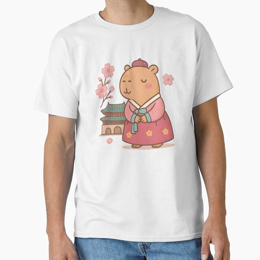 Kawaii Capybara in Korea – Cute Hanbok with Cherry Blossoms by Worldwide Capy T-Shirts, Hoodie, Sweatshirt (Image 1)