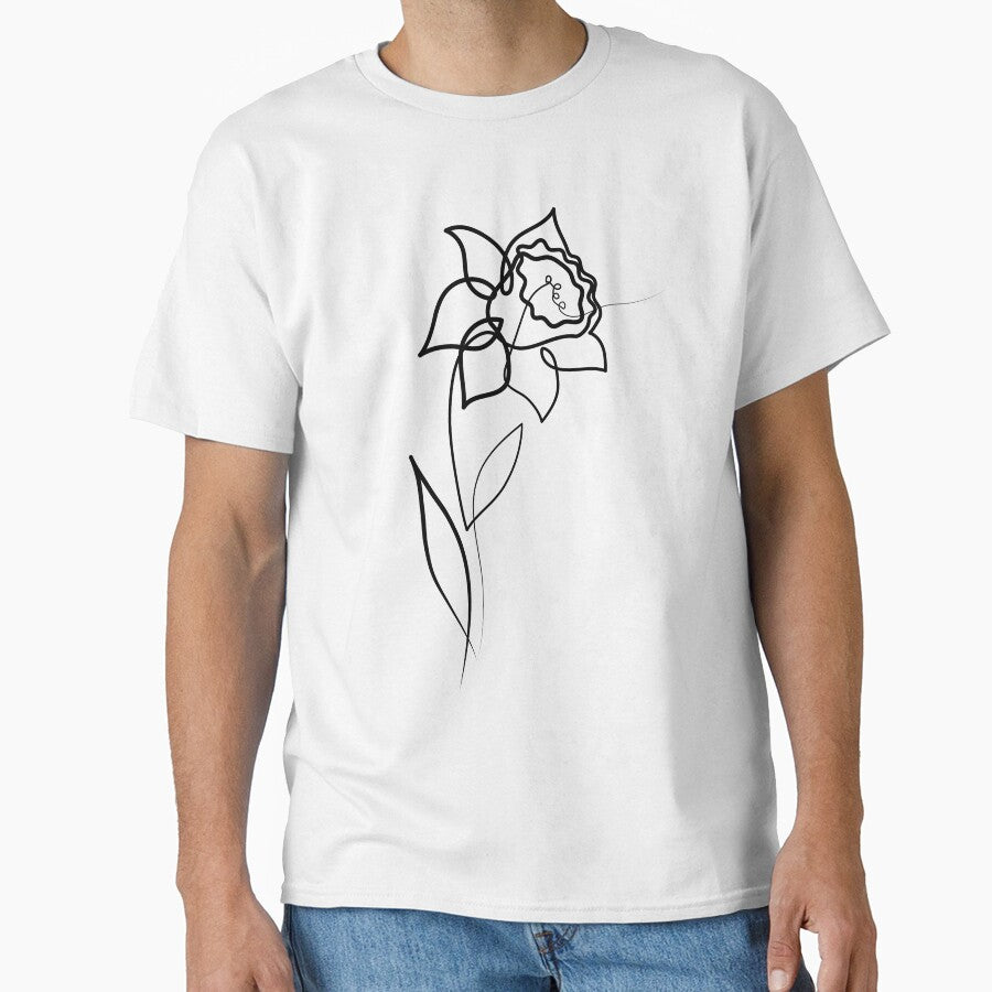 Daffodil Flower Minimal art | One Line Drawing | One Line Art by One-Line-Artist T-Shirts, Hoodie, Sweatshirt (Image 1)