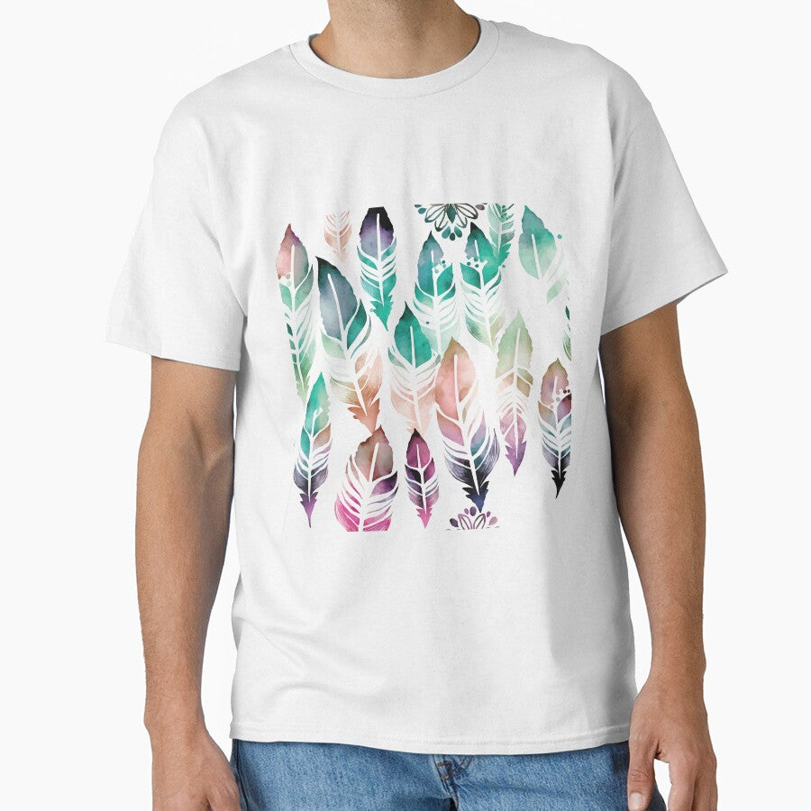 A Delicate Watercolor Print of Feathers- Boho Chic Patterns by GVRDesign T-Shirts, Hoodie, Sweatshirt (Image 1)