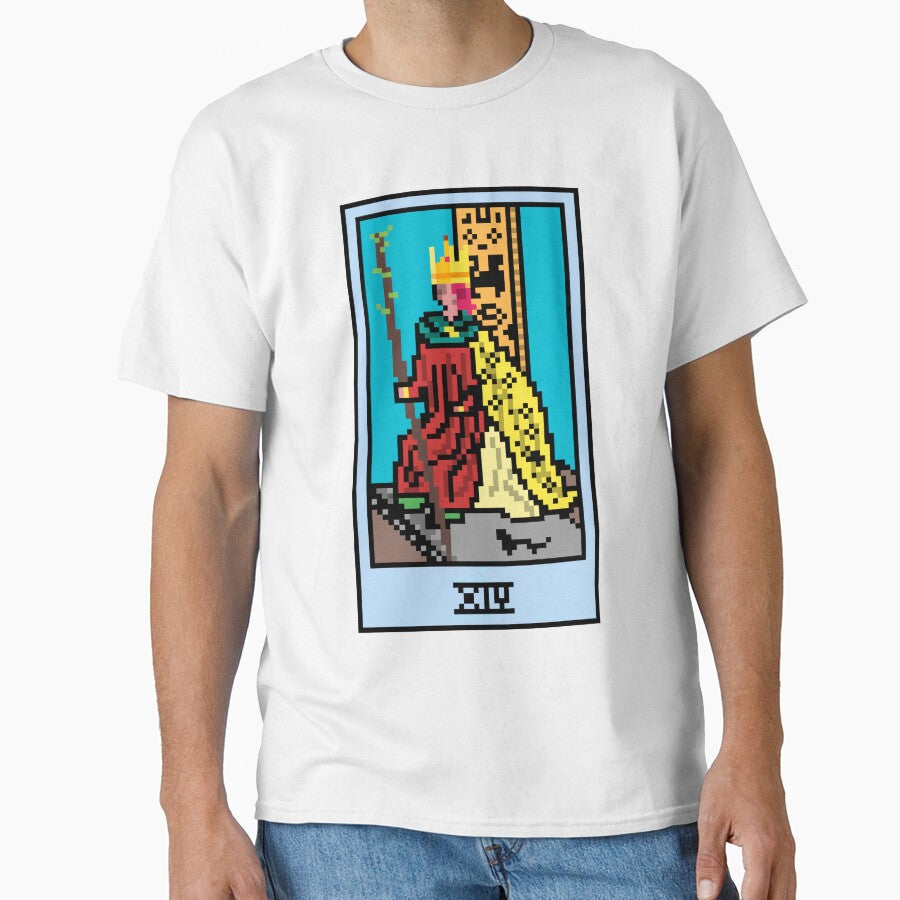 Wait, is this pixel art tarot? White - Minor Arcana 'King of Wands' (Design for T-shirt, stickers and other... (Image 1)