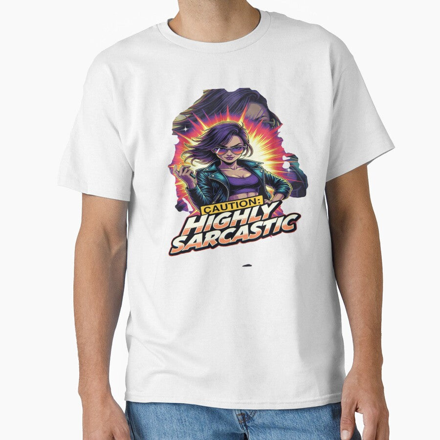 Caution: Highly Sarcastic | Funny Sarcasm Graphic T-Shirt Design | Bold Attitude Streetwear for Women & Humor Lovers by Sushikidsntod