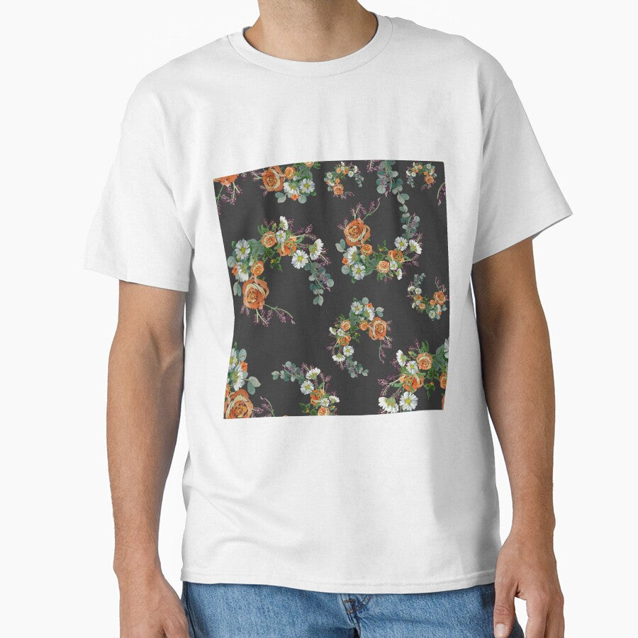 Flower rose daisy branch pattern a watercolor grey by Yana Mustafina | Boho Soulful Designs T-Shirts, Hoodie,... (Image 1)