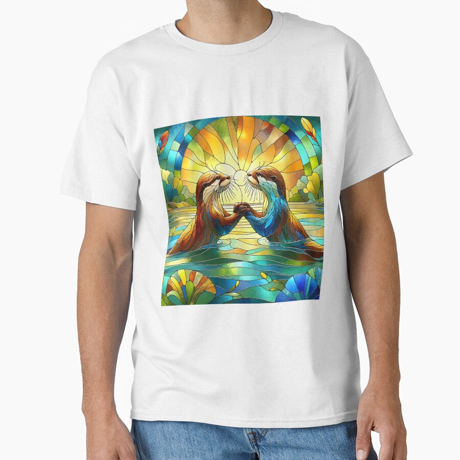 otters holding hands, Stained Glass Art by Truck Stop One T-Shirts, Hoodie, Sweatshirt | BlankRebels.com (Image 1)