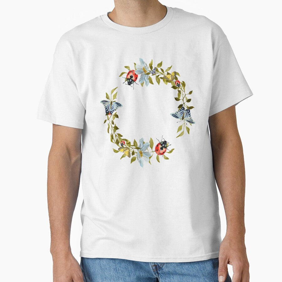 Wreath flower leaf butterfly liana cute watercolor by Yana Mustafina | Boho Soulful Designs T-Shirts, Hoodie,... (Image 1)