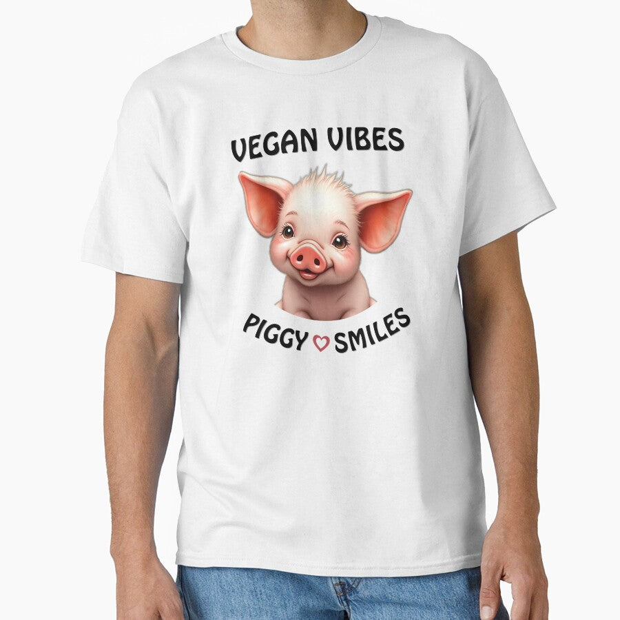 Vegan Vibes Piggy Smiles, Cute Baby Pig, Cute Animals, Animal Tees, Animal Rights Shirts by karinasalwaszka... (Image 1)
