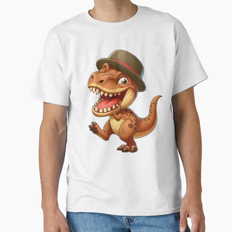 Cute Gentleman Dinosaur Cartoon Illustration – Funny T Rex Wearing Hat Adorable Dino Character by... (Image 1)